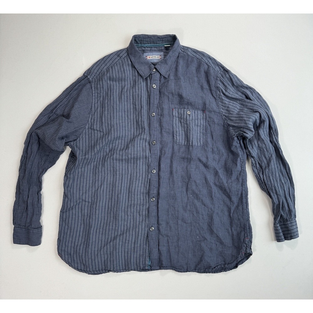 32 Bar Blues Mens XXL Linen Button Down Shirt Striped Blue Casual Lightweight